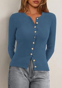 Cárdigan de algodón de moda para mujer, suéter liso informal de punto con cuello en V y manga larga, venta al por mayor, personalizado para mujer - Product Image 3