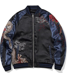 Blouson Bomber Unisexe Vintage Sportif en Satin, Style Universitaire, Printemps, Décontracté, Fermeture Boutonnée, Broderie - Product Image 4