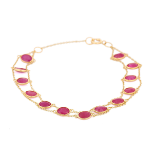 14K Gold Oval <b>Ruby</b> Charm <b>Bracelet</b>-Rhodium Plated Diamond Accent - Product Image 3