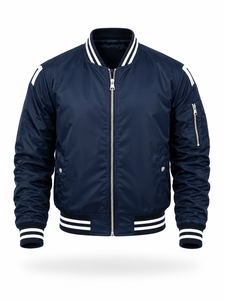 Blouson Bomber Homme Bleu Marine Fermeture Éclair Style Décontracté Coupe-Vent en Nylon Vêtement d'Hiver Col Montant Tendance Urbaine - Product Image 1
