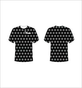 T-shirt personnalisé sublimé imprimé sur toute la surface, motif à pois noir et gris, unisexe, col rond, respirant, en polyester, Ferocious Clothing - Product Image 1