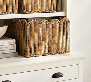 Scalloped Edge Rattan <b>Storage</b> Baskets, Handwoven Wicker Organizing <b>Bins</b> for Home Decor and Desktop <b>Storage</b> - Product Image 6