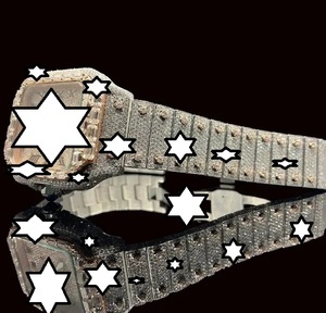 Nuevo Diseño, Reloj de Lujo Hecho a Mano, de Acero Inoxidable, Mecánico, con Caja Cuadrada, Cierre de Botón, Diamantes y Moissanita, Unisex, Estilo Iced Bust - Product Image 3