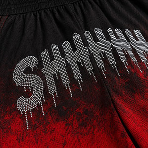 Shorts pour hommes dégradé rouge et noir avec imprimé sequins SHHHH au dos, taille élastique, séchage rapide, style urbain - Product Image 6
