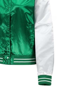 Best Designer Custom Thin Satin Varsity <b>Jacket</b> Green and <b>Silver</b> High School Letterman Embroidered Baseball Varsity Wholesale - Product Image 4