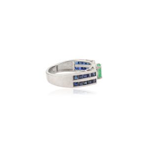 Best Selling Oval Shape <b>Emerald</b> & Princess Cut Blue Sapphire Statement Fine 925 <b>Silver</b> Double Layer Unisex <b>Ring</b> - Product Image 5