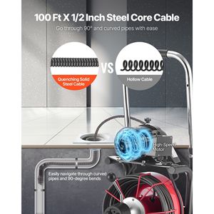 Sonda per la pulizia delle fognature con alimentazione automatica su ruote, 8 frese, 30,5 m x 1/2 pollice, macchina per la pulizia degli scarichi con interruttore a pedale ad azionamento pneumatico - Product Image 3