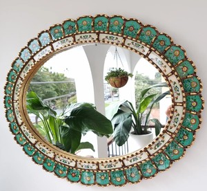 Beautiful Turquoise <b>Mirror</b> 70cm Oval Gold - Interior Decoration - Wall <b>Mirror</b> - Home Decoration - Product Image 1