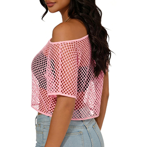 Camiseta Corta de Malla Sólida Ecológica Casual para Mujer, Cuello Redondo, Manga Corta, Transpirable, Anti-UV, Anti-Pilling, Secado Rápido, Teñido Liso - Product Image 3