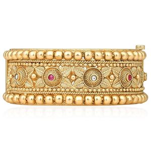 Gold Plated Cuff <b>Bracelet</b> Women's Vintage Geometric Design <b>Ruby</b> Bezel Setting Wedding Jewelry Alloy Bangle - Product Image 1