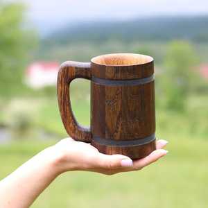 Mug à café en bois de luxe avec poignée, style vintage, durable, taille personnalisable - Cadeau pour hommes, papa, amis, famille, utilisation en fête, prix bas - Product Image 2