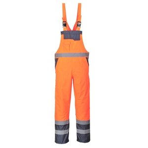 Pantalon de travail à haute visibilité orange réfléchissant, unisexe, avec bretelles réglables - Product Image 1