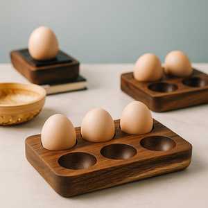 Nouveau support à œufs en bois durable au fini naturel, plateau à œufs rustique en bois, utilisable dans la cuisine et le réfrigérateur - Product Image 5