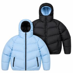 Light Blue and Black Hooded Puffer <b>Jacket</b> for <b>Men</b> Women Winter <b>Down</b> <b>Filled</b> Windproof Casual Zipper Closure Thick Regular Fit - Product Image 1