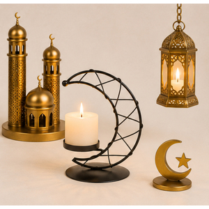 Classic Crescent Moon Candle Holder Metal Pillar Candle Stand Matte <b>Black</b> Wrought Iron <b>Candlestick</b> for Ramadan Eid Decoration - Product Image 4