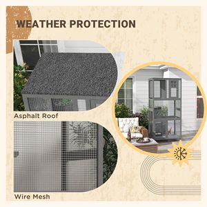 Casetta per Gatti in Legno Grigio Chiaro da 74 Pollici, Resistente alle Intemperie, Recinto per Gatti da Esterno con Ruote, Alta Capacità di Carico, Arredo per Animali - Product Image 3