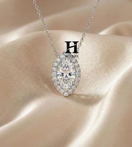 Collier pendentif élégant en argent sterling 925 avec halo de pierres taille marquise, pendentif scintillant pour femme, accessoire de bijouterie de mariée classique - Product Image 2