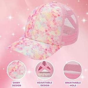 Girls Sequins Baseball Cap Adjustable Ponytail Hole Breathable Casual <b>Hat</b> for Children Spring Summer - Product Image 5