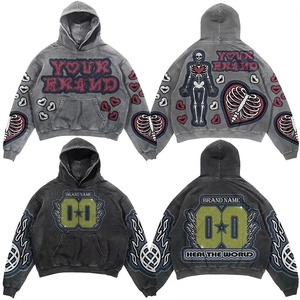 Sweat à capuche surdimensionné vintage délavé à l'acide pour homme, avec logo brodé, style streetwear décontracté, marque de vêtements de mode OEM - Product Image 5