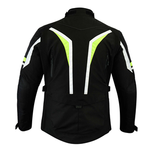 Men's Full Sleeve Motorcycle <b>Jacket</b> Black With Neon Green <b>Reflective</b> Stripes Windproof All Seasons Biker Wear Textile Apparel - Product Image 2