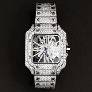 Reloj Esqueleto Iced Out Plateado Cuadrado con Diamantes Completos, Mecánico Vintage, Estilo Hip Hop, Reloj de Lujo Premium para Hombre - Product Image 1