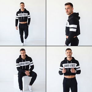 <b>Men</b> Cropped Pullover Hoodie <b>Top</b> Oversize 100% Cotton Fleece Loose Fit Hood <b>Men</b> Streetwear <b>Crop</b> Printed Hoodies <b>Men's</b> - Product Image 6