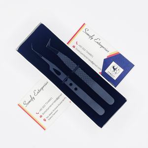 Pinzas de pestañas negras profesionales más vendidas, punta de fibra de acero sostenible, herramienta de extensión de pestañas recubierta de Color mate para belleza - Product Image 5