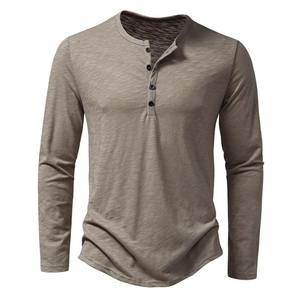 <b>Men's</b> White <b>Long</b> <b>Sleeve</b> <b>Henley</b> Shirt V-Neck Button Casual Solid Knitted Regular Fit Curved Hem T-Shirt - Product Image 2