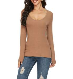 เสื้อยืดแขนยาวผู้หญิงขายส่ง สำหรับฤดูใบไม้ผลิและฤดูใบไม้ร่วง ทรงเข้ารูป คอกลม เสื้อพื้นฐาน เสื้อยืดเรียบๆ - Product Image 5