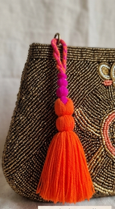 Breloque de sac bohème en coton à pompons, pendentif perlé orange et rose, accessoire de décoration intérieure - Product Image 2
