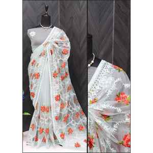 Sari de Novia de Diseñador con Bordado de Hilo y Zari - Product Image 4