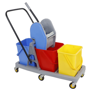 Chariot de nettoyage à trois seaux 10-15L, portable, en plastique, avec système de pressage latéral, design coloré pour les tâches de nettoyage - Product Image 3