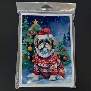 Whimsical Shih Tzu Tarjetas de felicitación de Navidad Paquete de 8 tarjetas de notas en blanco con sobres A7 Tamaño 5x7 - Product Image 3