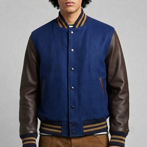 <b>Men's</b> Heavyweight Wool Blend Varsity <b>Jacket</b> with Turn-down Collar <b>Pullover</b> Closure Regular Sleeves Winter Casual Wear Front Logo - Product Image 1