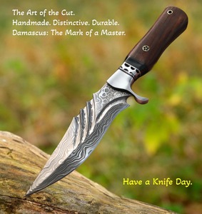 Cuchillo de caza hecho a mano de acero de Damasco, hoja de punta caída, mango de madera, funda de cuero personalizada, grosor de 0.6mm - Product Image 3
