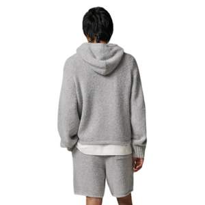 Sudadera con Capucha de Punto Bouclé para Hombre, Sudadera Cómoda y Elegante con Bolsillo Delantero, Sudadera de Punto Premium en Color Gris Jaspeado - Product Image 5