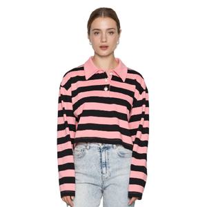 Polo de manga larga a rayas para mujer, camiseta de tela auténtica, diseño personalizado barato, venta al por mayor, Polo de la mejor calidad - Product Image 3