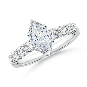 Anillo de compromiso con diamante cultivado en laboratorio con corte marquesa certificado por IGI y piedras laterales redondas en oro de 10K, 14K, 18K, plata 925, 935. - Product Image 2