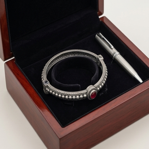 DIVYORO RED MINIMALIST BRASS <b>COPPER</b> ALLOY OXIDIZED SILVER <b>BANGLE</b> for WOMEN'S PARTY KADA - Product Image 2