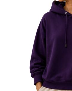Sudadera con capucha morada extragrande para mujer, con estampado gráfico de hojas personalizado, de algodón y felpa, estilo casual urbano con hombros caídos - Product Image 3