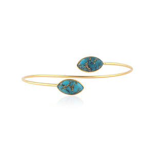 Exquisite Double Marquise Stone Open Cuff Mohave Blue <b>Copper</b> Turquoise Adjustable <b>Bracelet</b> 18k Gold Plated Statement <b>Bracelets</b> - Product Image 1