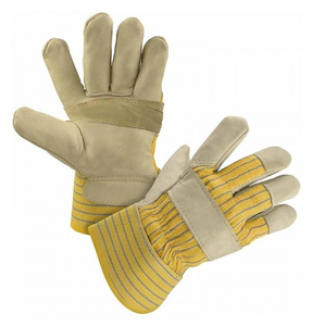 Guantes de Trabajo de Cuero con Puño Amarillo a Rayas, Muñequera Elástica, para Uso en Exteriores, Estilo Primavera-Otoño - Product Image 1