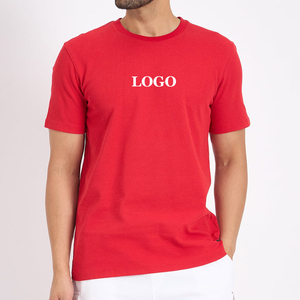T-shirt en coton rouge pour homme, col rond, manches courtes, coupe classique, couleur unie, décontracté, tricoté, design uni - Product Image 2