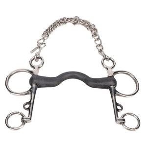 Bocado de acero inoxidable para caballo con boquilla de neopreno y cadena para equitación - Product Image 1