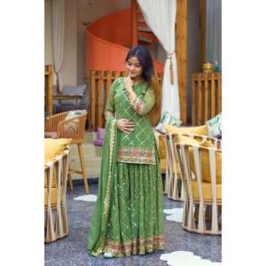 Ensemble de vêtements de fête pour femmes de créateur Sharara Plazzo Dupatta - Product Image 3