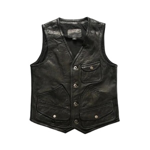 Gilet en cuir pour homme, style motard, avec poches zippées, vêtement d'extérieur décontracté streetwear sans manches - Product Image 2
