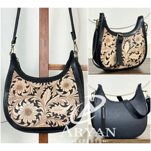 Sac à bandoulière élégant et tendance en cuir floral fait main 2026, en cuir de vache véritable avec fermeture éclair, pour femmes, vente en gros - Product Image 1