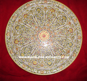 Beautiful White Marble Gold <b>Painted</b> Design Decorative Round Plate for Promotional Gift Use - Product Image 3