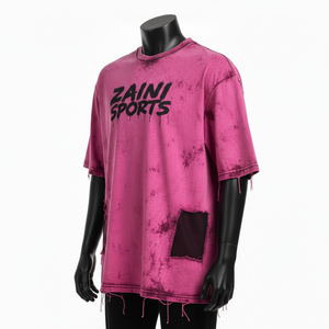 T-shirt homme en coton jersey premium, rose vintage, effet délavé, logo imprimé sur mesure, 100% coton, coupe ample. - Product Image 4