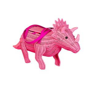 Pink Triceratops Shaped Rattan Storage Basket Animal Design Decorative Organizer <b>Wicker</b> <b>Bag</b> Plant Fiber Material Durable - Product Image 4